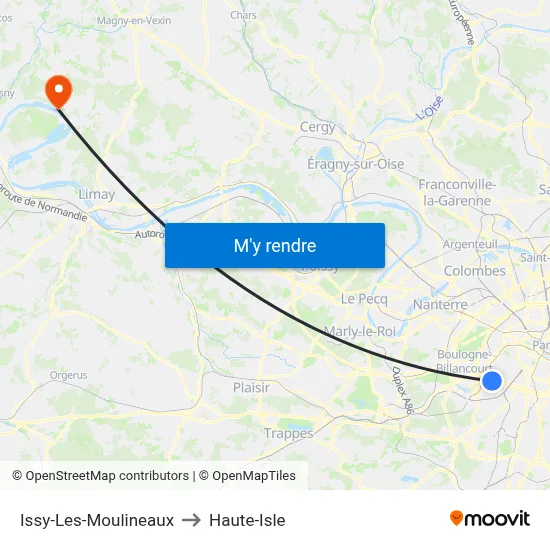 Issy-Les-Moulineaux to Haute-Isle map