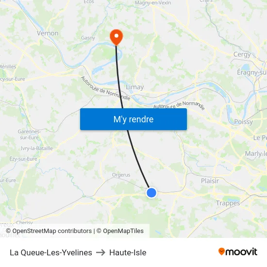 La Queue-Les-Yvelines to Haute-Isle map