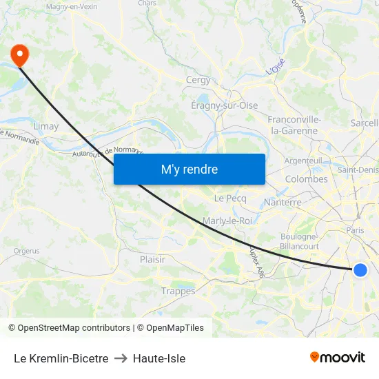 Le Kremlin-Bicetre to Haute-Isle map