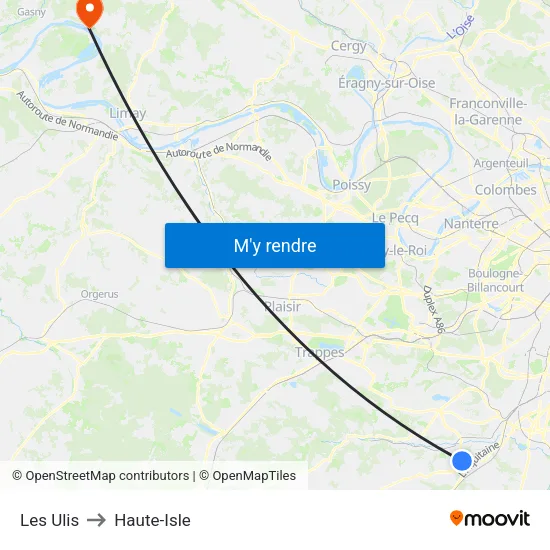 Les Ulis to Haute-Isle map