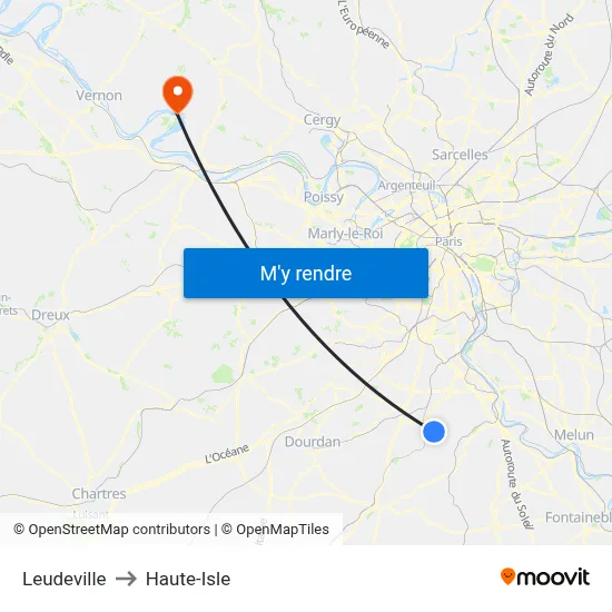 Leudeville to Haute-Isle map