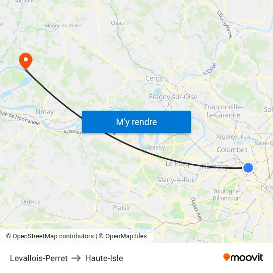 Levallois-Perret to Haute-Isle map