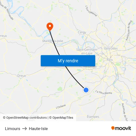 Limours to Haute-Isle map