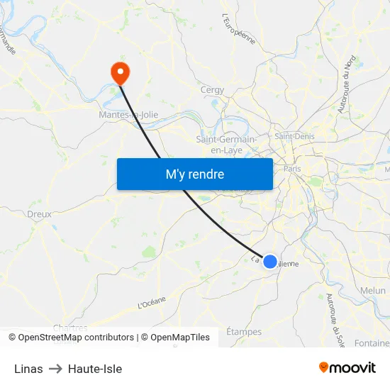 Linas to Haute-Isle map