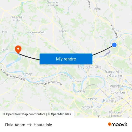 L'Isle-Adam to Haute-Isle map