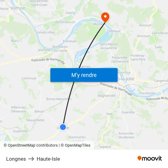 Longnes to Haute-Isle map