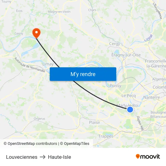 Louveciennes to Haute-Isle map