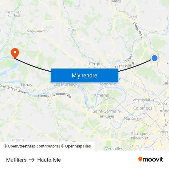 Maffliers to Haute-Isle map