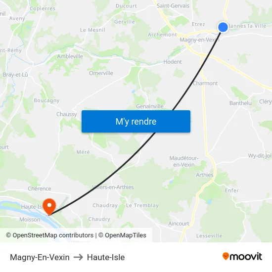 Magny-En-Vexin to Haute-Isle map