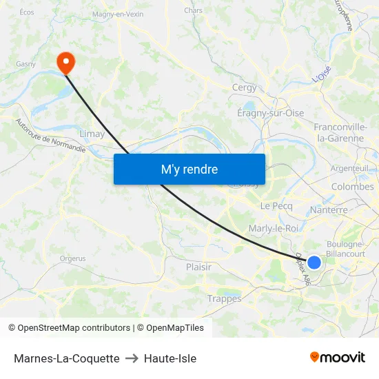 Marnes-La-Coquette to Haute-Isle map
