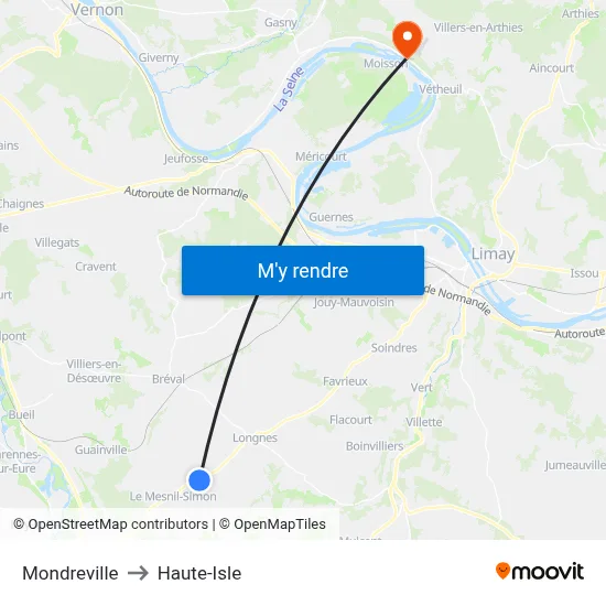 Mondreville to Haute-Isle map