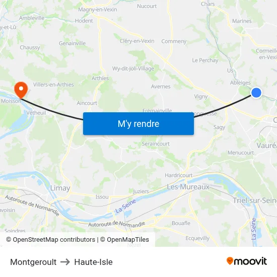 Montgeroult to Haute-Isle map