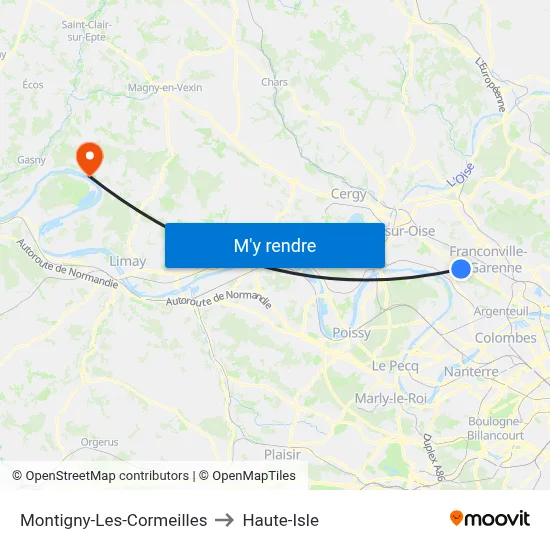 Montigny-Les-Cormeilles to Haute-Isle map