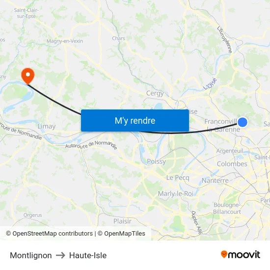 Montlignon to Haute-Isle map