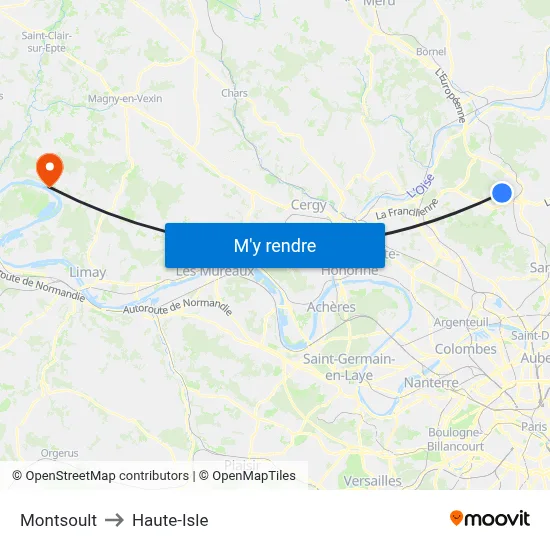 Montsoult to Haute-Isle map