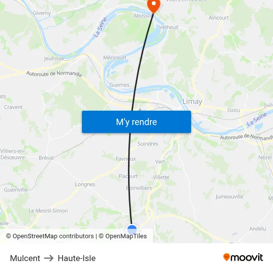 Mulcent to Haute-Isle map