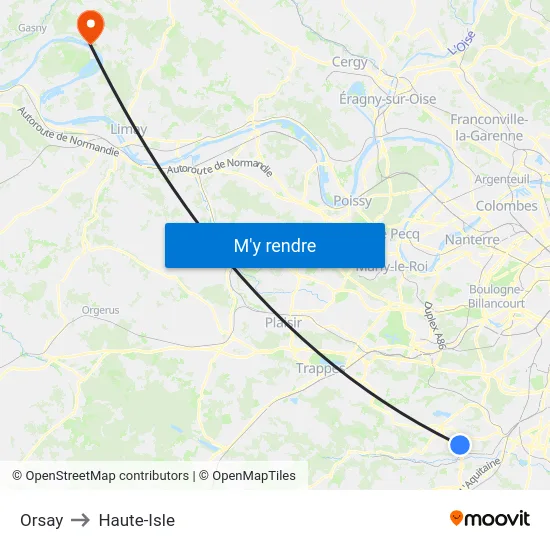 Orsay to Haute-Isle map