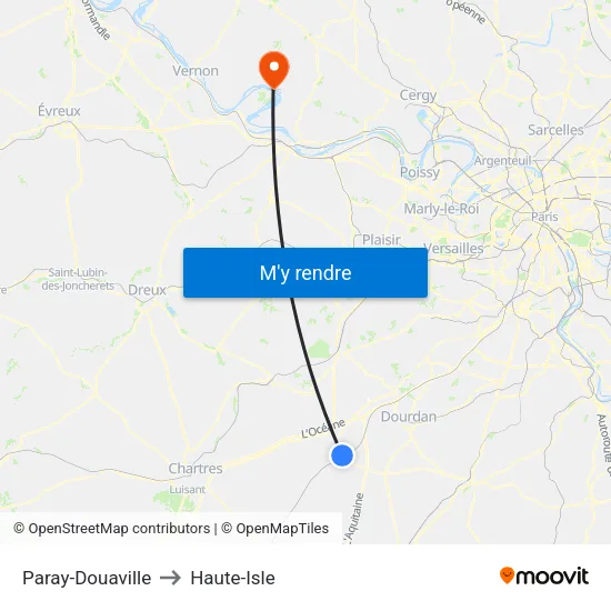 Paray-Douaville to Haute-Isle map