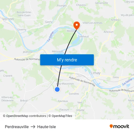 Perdreauville to Haute-Isle map