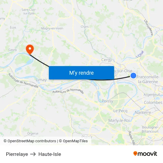 Pierrelaye to Haute-Isle map