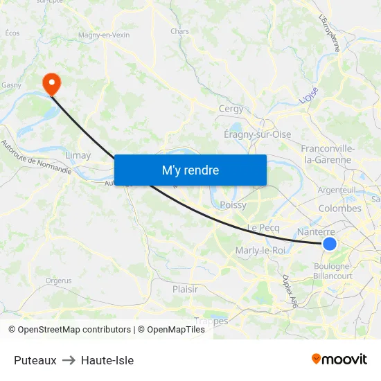 Puteaux to Haute-Isle map