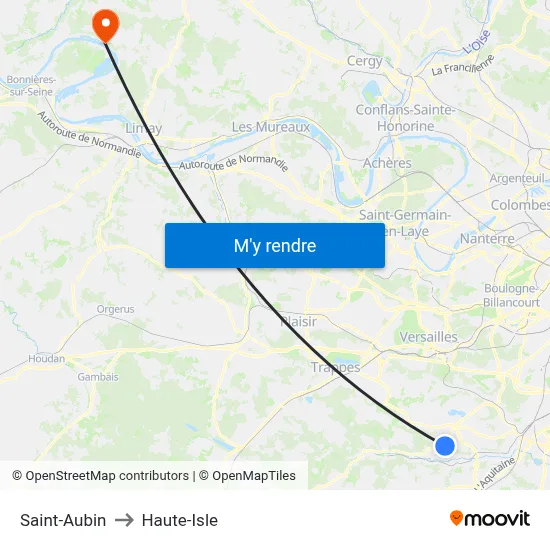 Saint-Aubin to Haute-Isle map