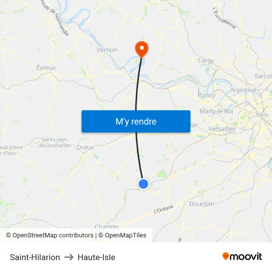 Saint-Hilarion to Haute-Isle map