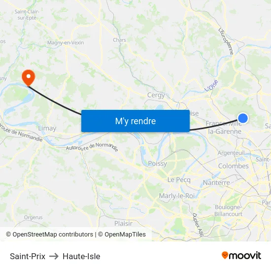 Saint-Prix to Haute-Isle map