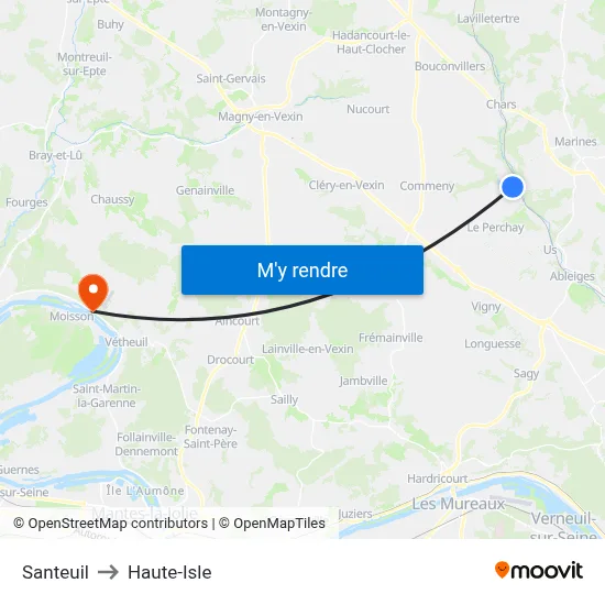 Santeuil to Haute-Isle map