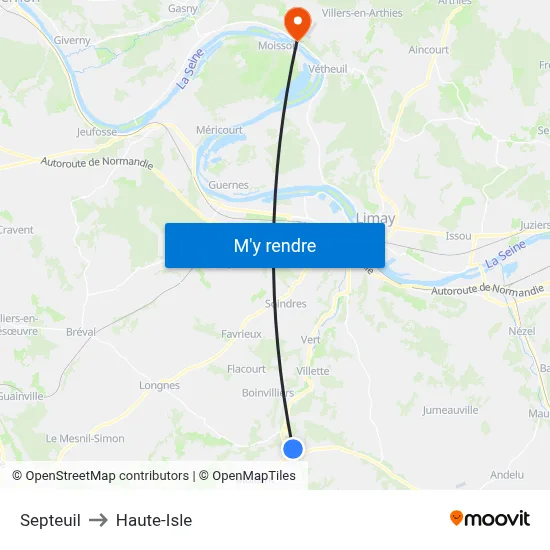 Septeuil to Haute-Isle map