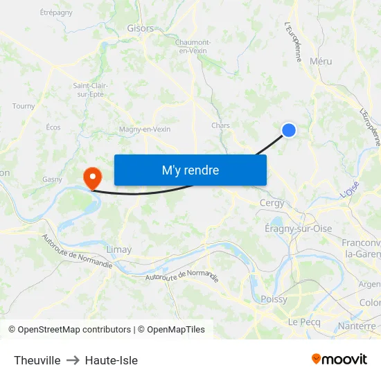 Theuville to Haute-Isle map