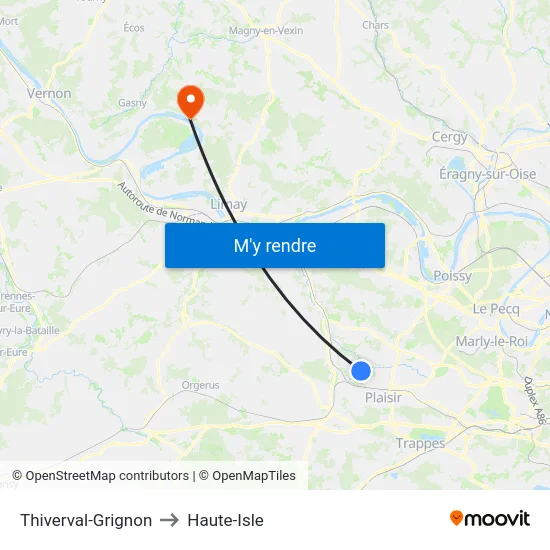 Thiverval-Grignon to Haute-Isle map