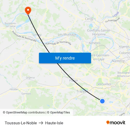 Toussus-Le-Noble to Haute-Isle map