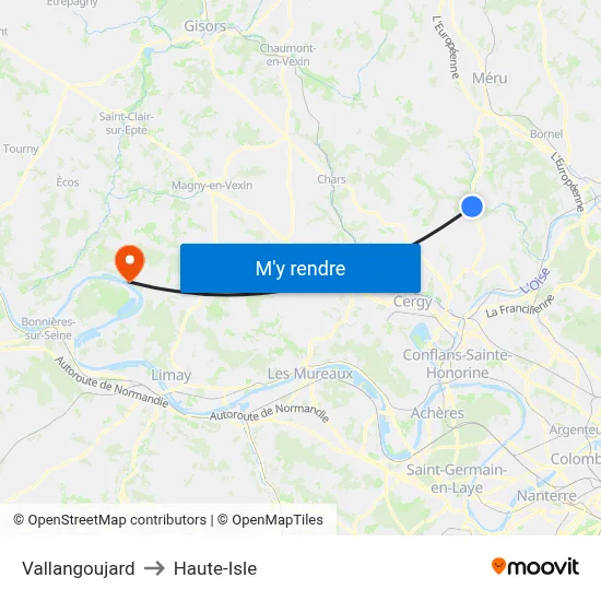 Vallangoujard to Haute-Isle map