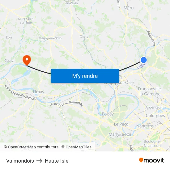 Valmondois to Haute-Isle map