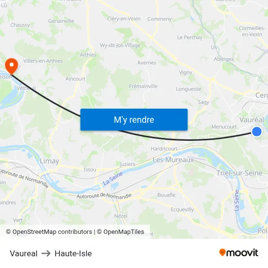 Vaureal to Haute-Isle map