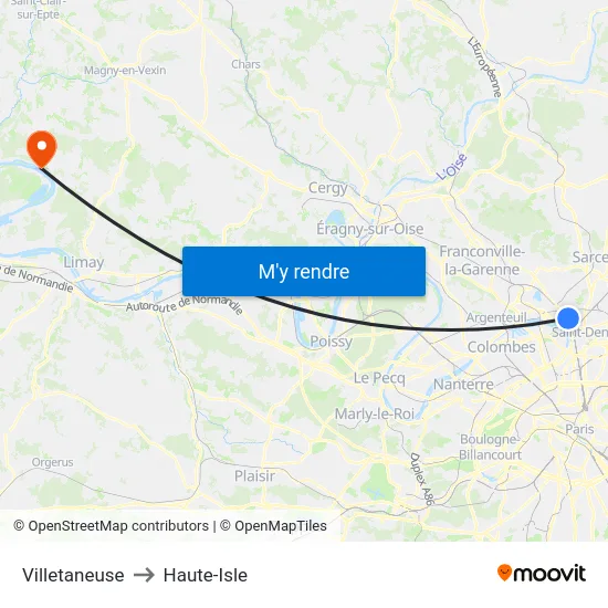 Villetaneuse to Haute-Isle map