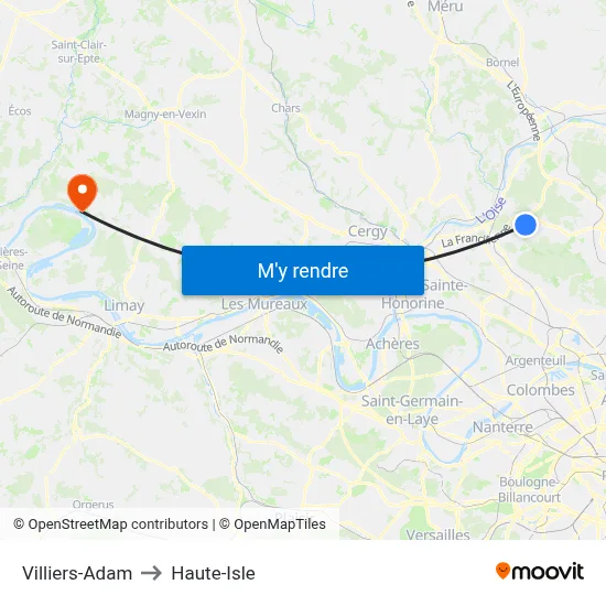 Villiers-Adam to Haute-Isle map