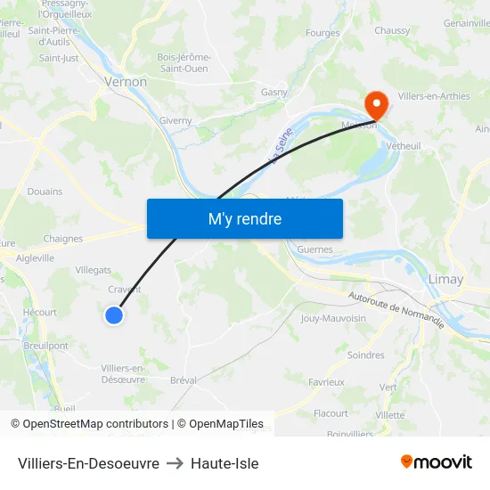 Villiers-En-Desoeuvre to Haute-Isle map