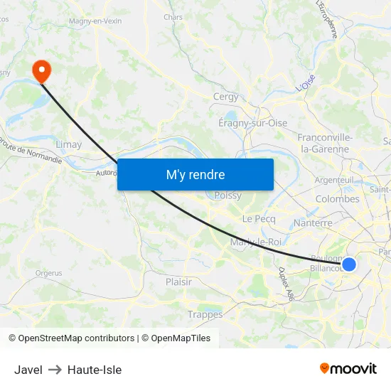Javel to Haute-Isle map