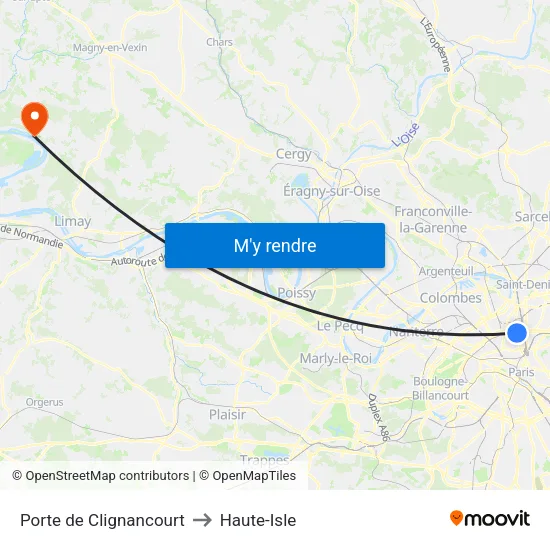 Porte de Clignancourt to Haute-Isle map