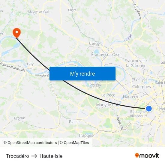 Trocadéro to Haute-Isle map