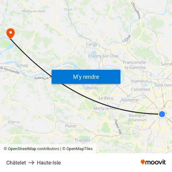 Châtelet to Haute-Isle map