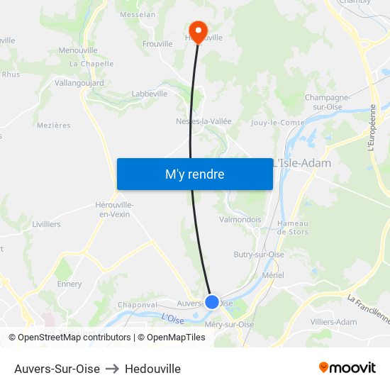 Auvers-Sur-Oise to Hedouville map