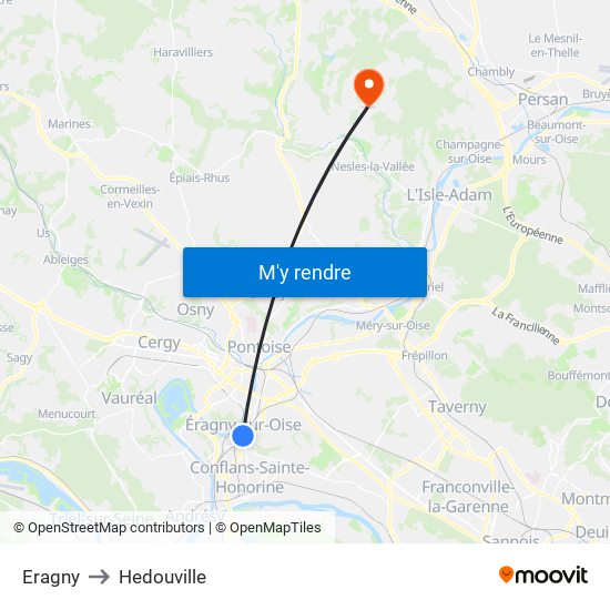 Eragny to Hedouville map