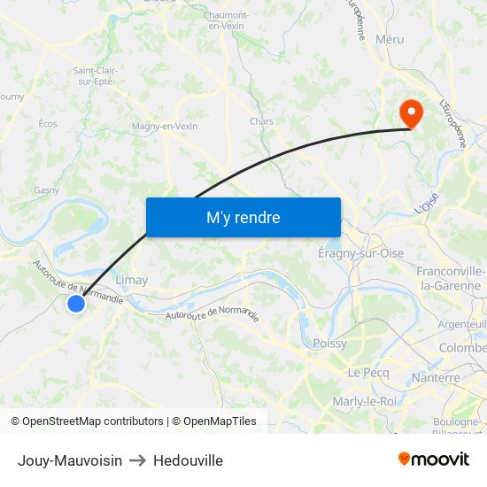 Jouy-Mauvoisin to Hedouville map