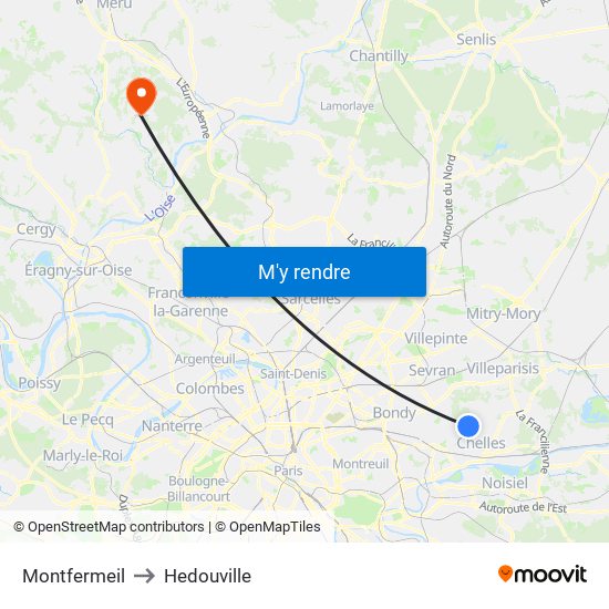 Montfermeil to Hedouville map