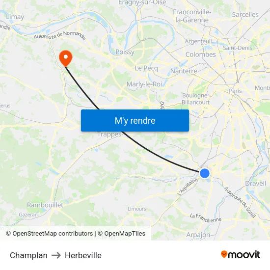 Champlan to Herbeville map