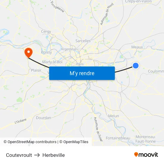 Coutevroult to Herbeville map