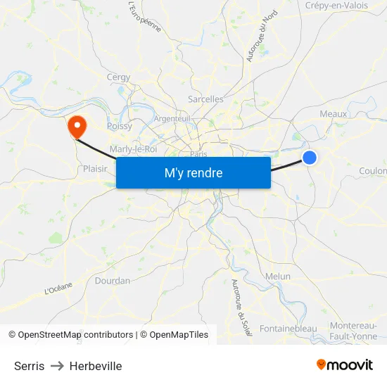 Serris to Herbeville map